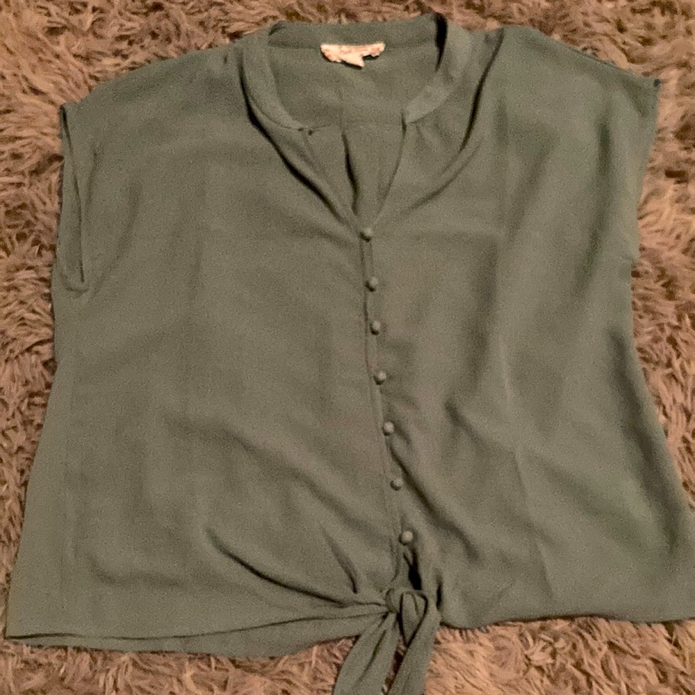 pink rose blouse size M greenish blue